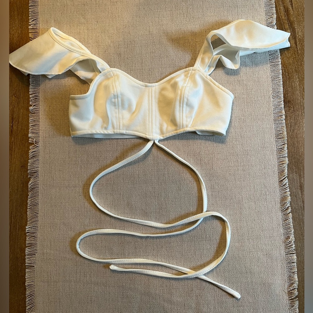 White Lace Up Crop Top